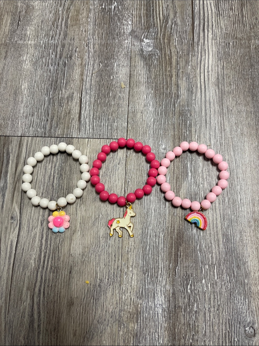Kids Beaded Charm Bracelet Set - Pink, Hot Pink, Cream - Brand: